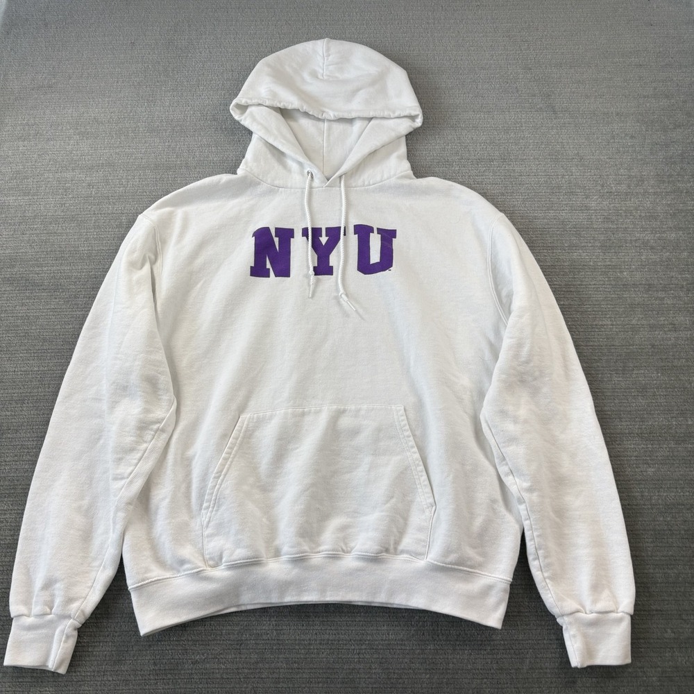 Champion Hoodie Men L White NYU New York University Collegiate Casual